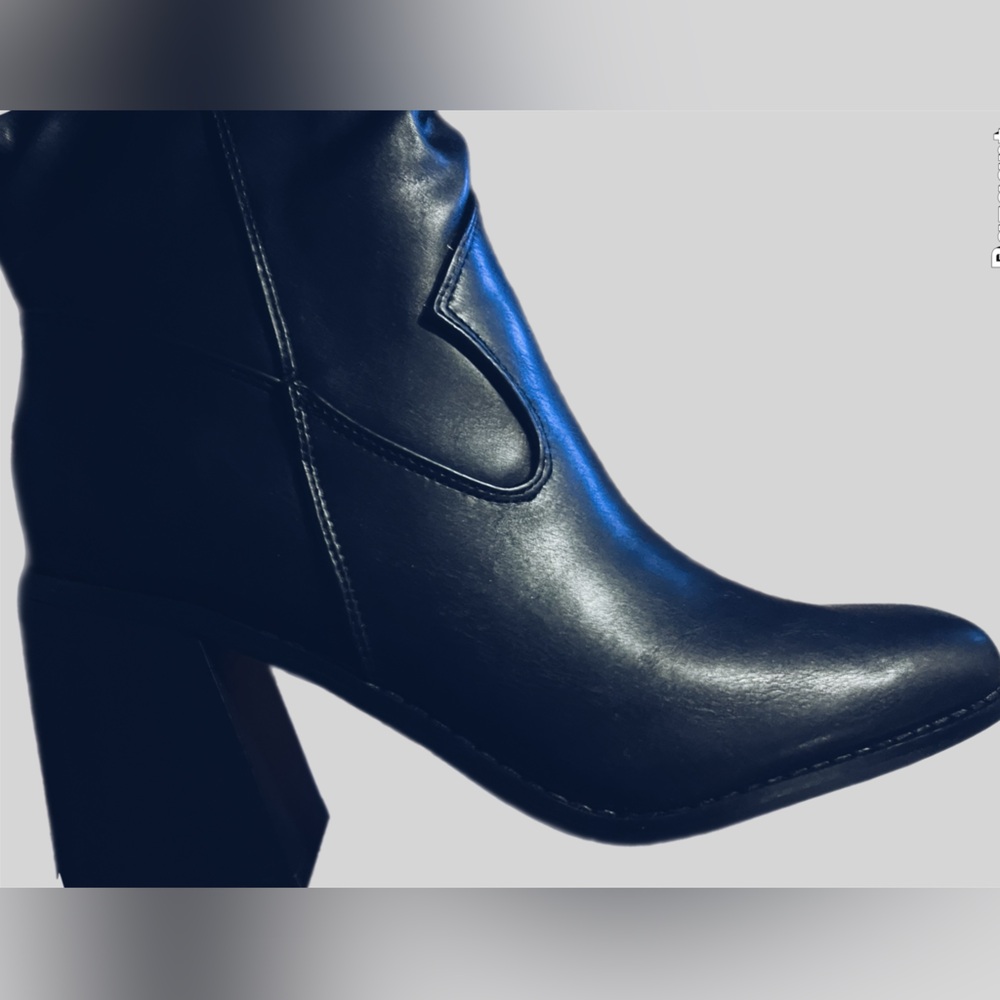 Coutgo New Black Women’s Knee-High Block Heel Square Toe Boots Size:7 - Picture 9 of 10